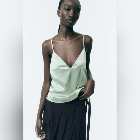 MIXED KNIT CAMISOLE/Satin - Picture 1 of 9